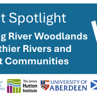 Restoring River Woodlands for Healthier Rivers and Resilient Communities with CREW, James Hutton Institute, University of Aberdeen and Scottish Government logos