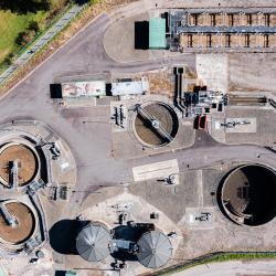 Aerial view, wastewater treatment plant. Photo credit: John F Scott. Source: Getty Images